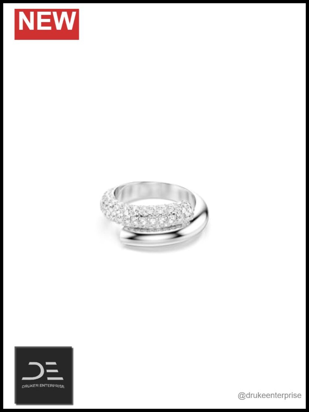Crystal PavĂŠ Statement Ring Rhodium Plated Size 8
